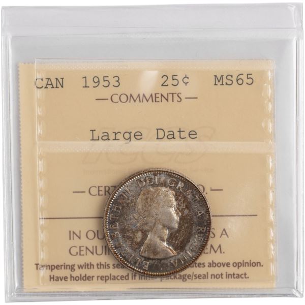 Canada 1953 Silver 25 Cents Large Date