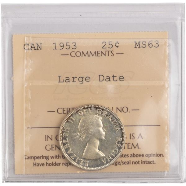 Canada 1953 Silver 25 Cents Large Date