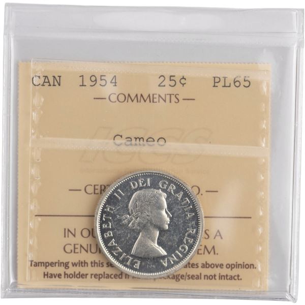 Canada 1954 Silver 25 Cents Proof Like Cameo