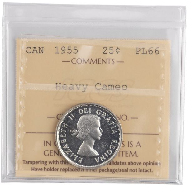 Canada 1955 Silver 25 Cents Proof Like Heavy Cameo