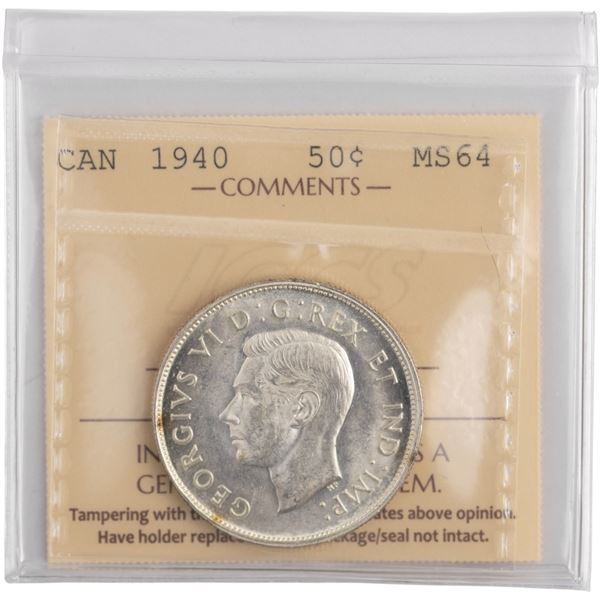 Canada 1940 Silver 50 Cents