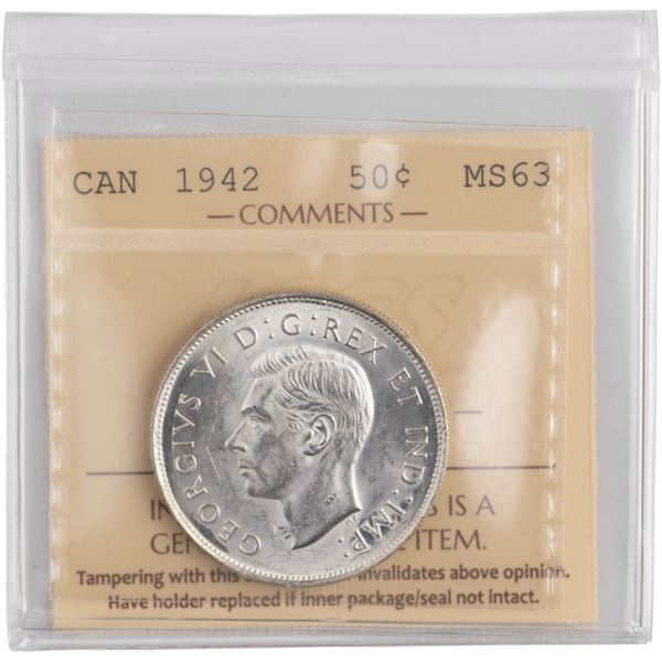 Canada 1942 Silver 50 Cents