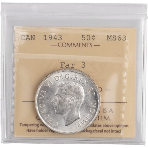 Canada 1943 Silver 50 Cents Far 3