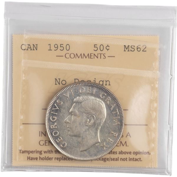 Canada 1950 Silver 50 Cents No Design