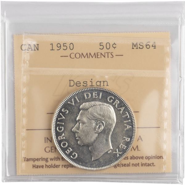 Canada 1950 Silver 50 Cents with Design