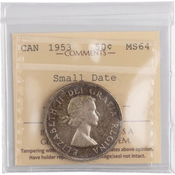 Canada 1953 Silver 50 Cents Small Date