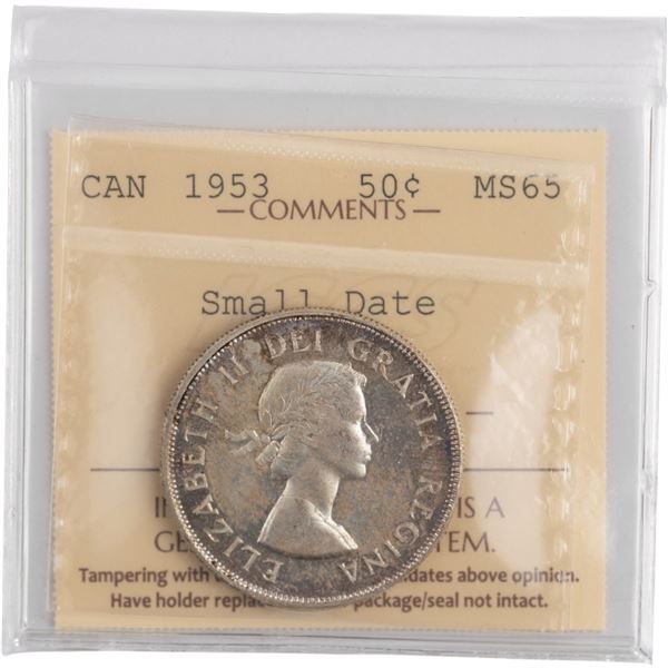 Canada 1953 Silver 50 Cents Small Date