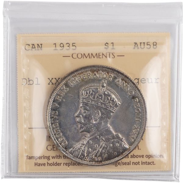 Canada 1935 Silver Dollar Double XXV and Voyageur