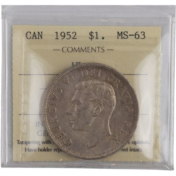 Canada 1952 Silver Dollar Water Line
