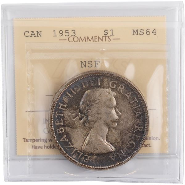 Canada 1953 NSF Silver Dollar