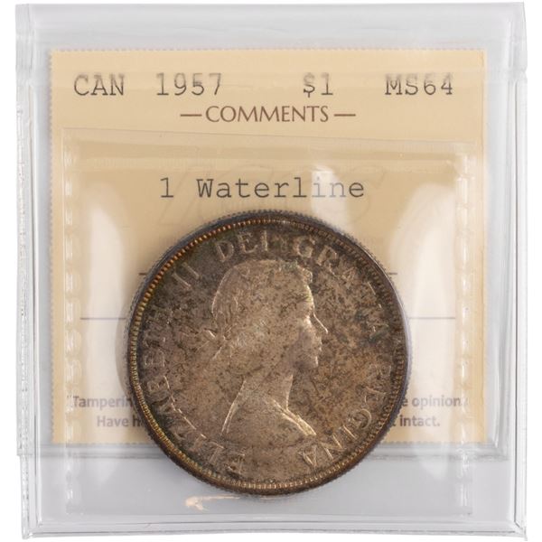 Canada 1957 1 Waterline Silver Dollar