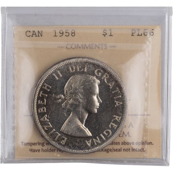 Canada 1958 Silver Dollar Proof Like Totem Pole