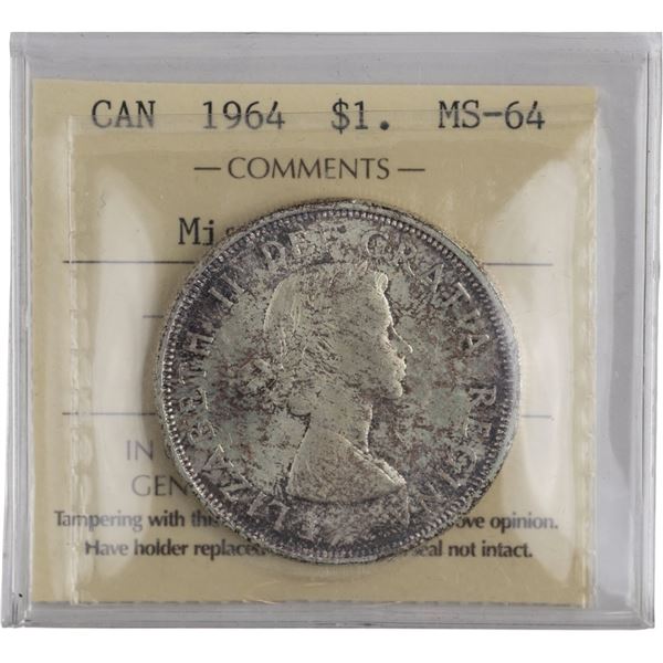 Canada 1964 Silver Dollar Missing Dot