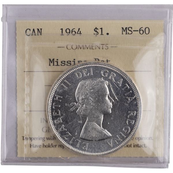 Canada 1964 Silver Dollar Missing Dot