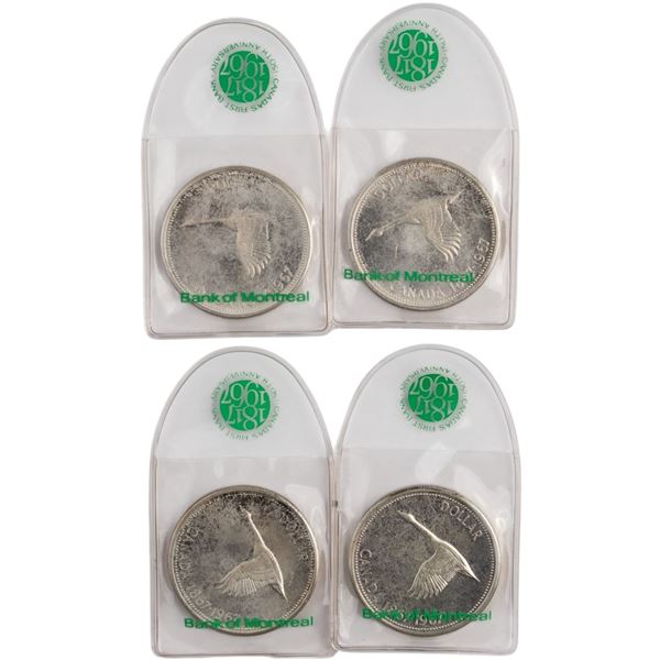 Canada 1967 Silver Dollars in Bank of Montreal Flips. (4 pieces)