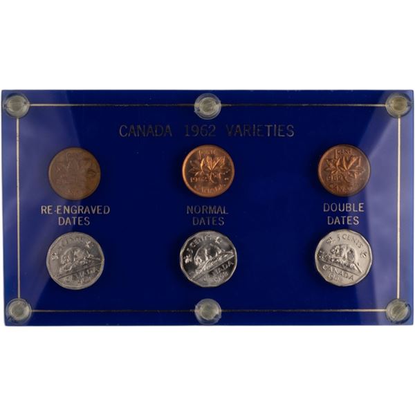 Canada 1962 1 and 5 Cent Varieties Re-Engraved / Double Dates