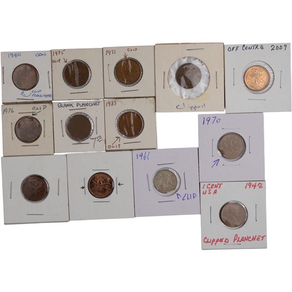 Canada Clipped Planchet Error Coin Lot (13 Pieces)