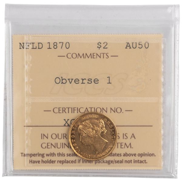 Canada 1870 Newfoundland Gold $2