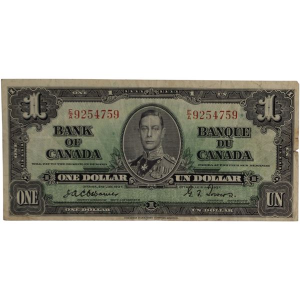 Bank of Canada 1937 $1 Banknote Osborne-Towers E/A BC-21a