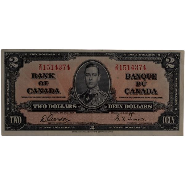 Bank of Canada 1937 $2 Banknote Gordon-Towers Z/B BC-22b