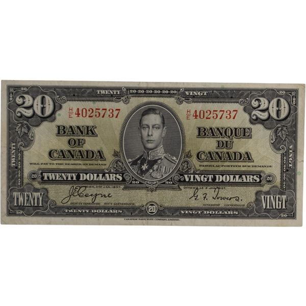 Bank of Canada 1937 $20 Banknote Coyne-Towers H/E BC-25c