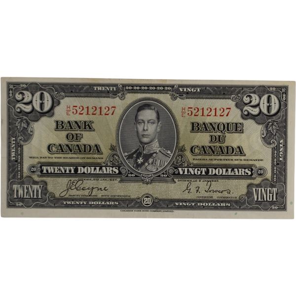Bank of Canada 1937 $20 Banknote Coyne-Towers H/E BC-25c