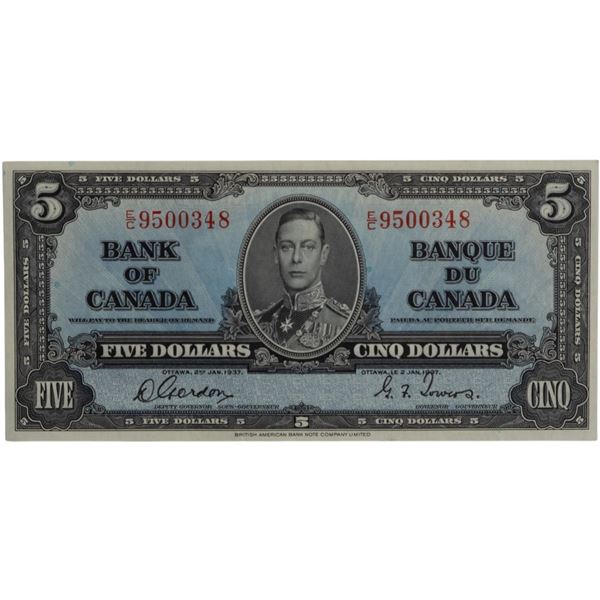 Bank of Canada 1937 $5 Banknote Gordon-Towers E/C BC-23b