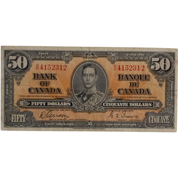 Bank of Canada 1937 $50 Banknote Gordon-Towers B/H BC-26b