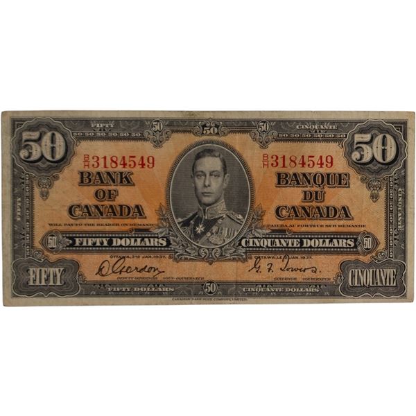 Bank of Canada 1937 $50 Banknote Gordon-Towers B/H BC-26b