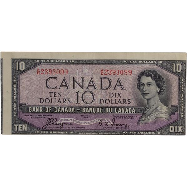 Canada 1954 $10 Devil's Face Banknote Cutting Error BC-32a