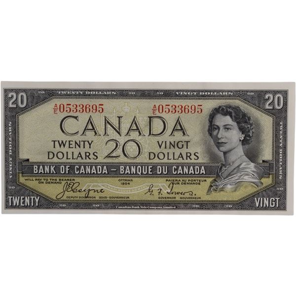 Bank of Canada 1954 $20 Devil's Hair Banknote Coyne-Tower A/E BC-33a