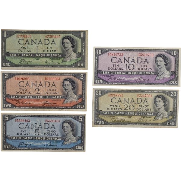 Bank of Canada 1954 Devils Hair Lot (5 Pieces)