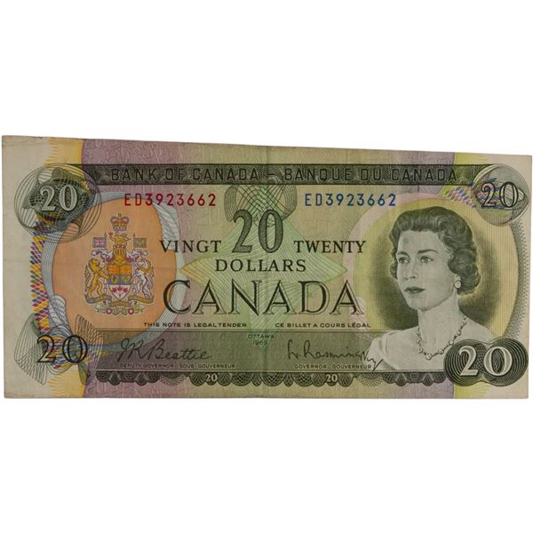 Bank of Canada 1969 $20 Banknote Cutting Error BC-50a