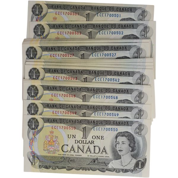 Bank of Canada 1973 $1 Banknotes in Sequence BC-46b (50 Pieces)