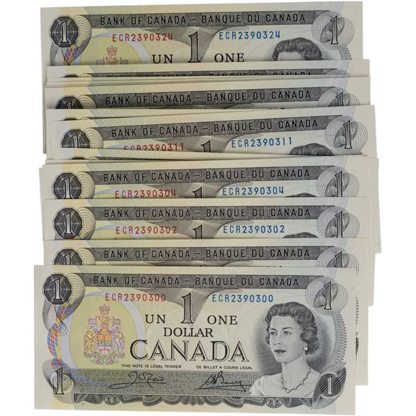 Bank of Canada 1973 $1 Banknotes in Sequence Crow-Bouey BC-46b (25 Pieces)