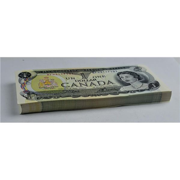 Bank of Canada 1973 $1 Banknotes in Sequence Crow-Bouey Bundle BC-46b (100 Pieces)