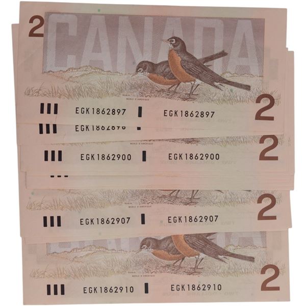 Bank of Canada 1986 $2 Banknotes in Sequence Thiessen-Crow BC-55b-i (14 Pieces)