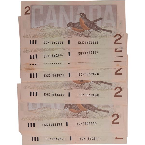 Bank of Canada 1986 $2 Banknotes in Sequence Thiessen-Crow BC-55b-i (48 pieces)