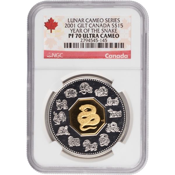 Canada 2001 $15 Year of the Snake Lunar Silver Coin