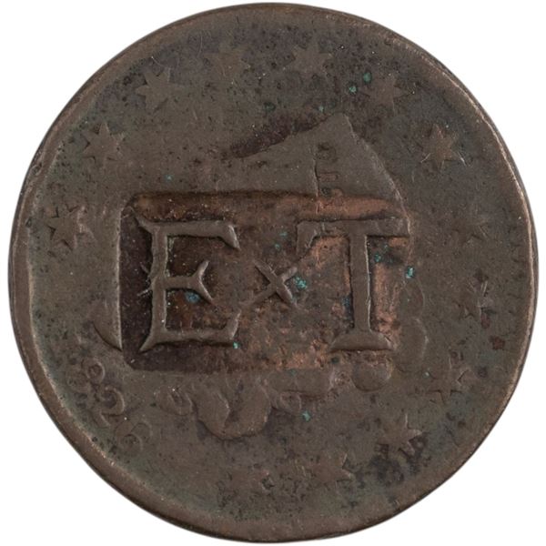 United States 1826 1 Cent 'E+T' Counterstamped Liberty Head