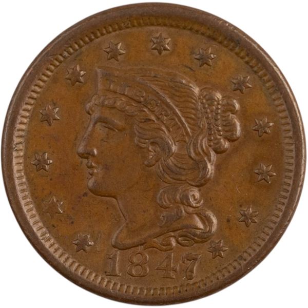 United States 1847 Liberty Head 1 Cent Mint Error 4/4 R3