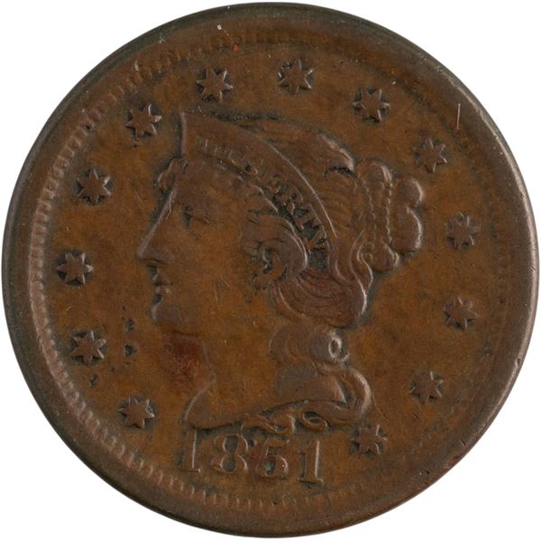 United States 1851 1 Cent Liberty Head Overdate