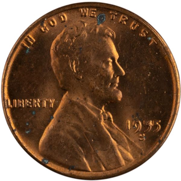 United States 1955-S Wheat Cent Die Chip Error in Date