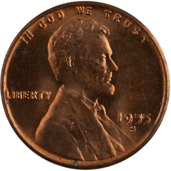 United States 1955-S Wheat Cent Die Chip Error in Date
