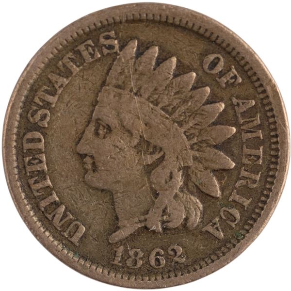 United States: 1862 1 Cent Indian Die Cud Error Reverse