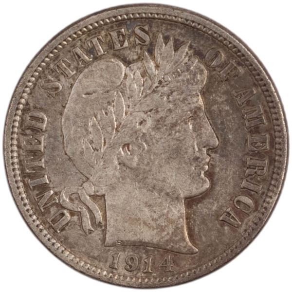United States 1914-D Silver Barber Dime 10 Cents