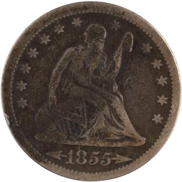 United States 1855 25 Cents Seated Liberty Quarter
