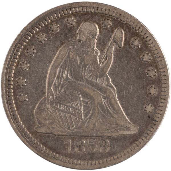 United States 1858 25 Cents Seated Liberty Quarter