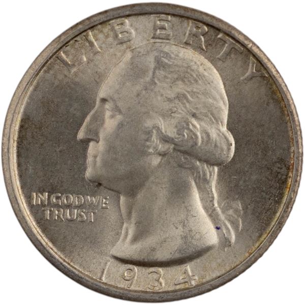 United States 1934 Washington Silver Quarter 25 Cents Medium Motto
