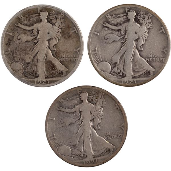 United States 1921-S, 1921-S, 1921 Walking Liberty Half Dollar 50 Cents (3 pieces)